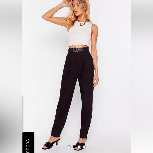 Nasty Gal Pleat Don't Go High-Waisted Tapered Trousers - Picture 1 of 7